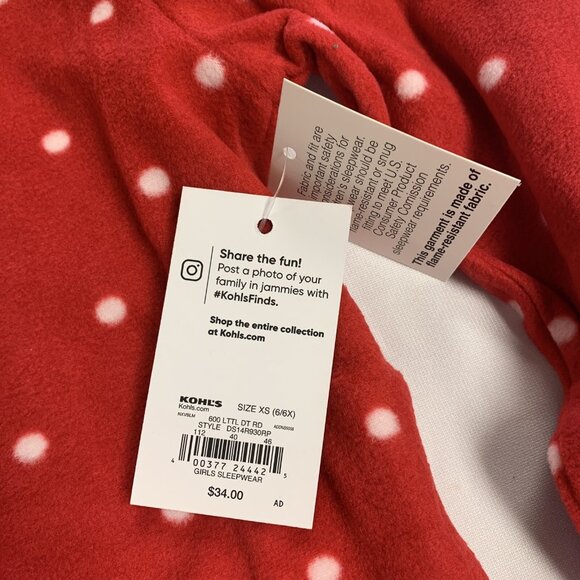 Jammies For Your Families 2-Piece Pajama Set XS (6/6X)  Girls Red Polka Dot Poly - Picture 3 of 10
